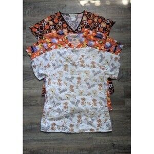 LOT OF 3 WOMAN'S SCRUB TOP SHIRT SIZE M/S BY COMFY COTTEN SCRUBS